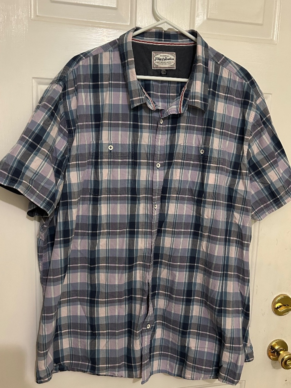 Flag & Anthem, Portsmouth Two Pocket Poplin Shirt, XXXL, Blue/Purple Plaid